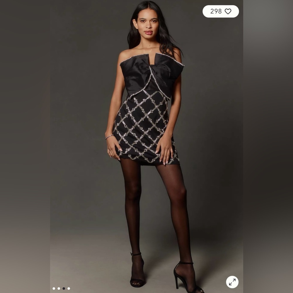 Maeve Anthropologie Strapless Bow Sequin Mini Dress Black Size 8 NWT $368
